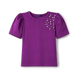 Pine Kids Cotton Lycra Knit Half Sleeves Top With Pearl Embellishment - Violet