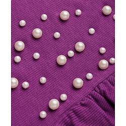 Pine Kids Cotton Lycra Knit Half Sleeves Top With Pearl Embellishment - Violet