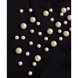 Pine Kids Cotton Lycra Knit Half Sleeves Top With Pearl Embellishment - Black