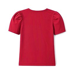 Pine Kids Cotton Lycra Knit Half Sleeves Top With Pearl Embellishment - Red