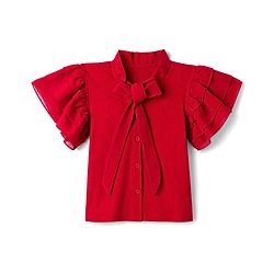 Pine Kids Cotton Lycra Knit Half Sleeves Top with Knot -Red