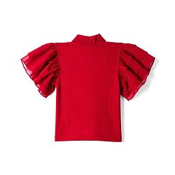 Pine Kids Cotton Lycra Knit Half Sleeves Top with Knot -Red