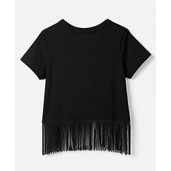 Pine Kids 100% Cotton Knit Crop Top with Half Sleeves and Star Sequins - Black
