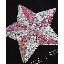 Pine Kids 100% Cotton Knit Crop Top with Half Sleeves and Star Sequins - Black