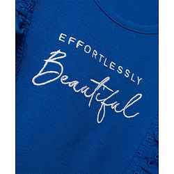 Pine Kids Cotton Knit Half Sleeves Top with Effortlessly Beautiful Embroidery and Frill Detailing in Blue for 4-5 Years