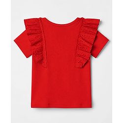 Pine Kids Cotton Knit Half Sleeves Top with Frill Detailing and Effortlessly Beautiful Embroidery in Red for 4-5 Years