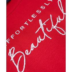 Pine Kids Cotton Knit Half Sleeves Top with Frill Detailing and Effortlessly Beautiful Embroidery in Red for 4-5 Years