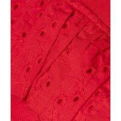 Pine Kids Cotton Knit Half Sleeves Top with Frill Detailing and Effortlessly Beautiful Embroidery in Red for 4-5 Years
