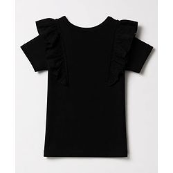 Pine Kids Cotton Knit Half Sleeves Top with Frill Detailing and Effortlessly Beautiful Embroidery in Black for 4-5 Years