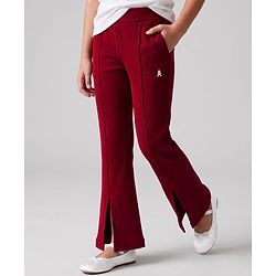 Pine Kids Cotton Lycra Knit Full Length Solid Leggings - Maroon