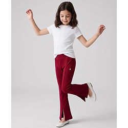 Pine Kids Cotton Lycra Knit Full Length Solid Leggings - Maroon