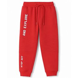 Pine Kids Knit Full Length  Lounge Pant with Text Print & Pockets -  Red