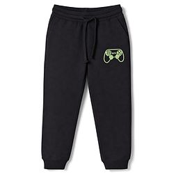 Pine Kids Cotton Knit Full Length Lounge & Track Pant With Remote Print - Black
