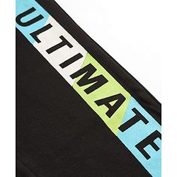 Pine Kids Cotton Knit Full Length Lounge Pants With Text Print - Black