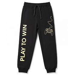 Pine Kids Knit Full Length Game Pad & Text Printed Lounge Pant with Pockets- Black