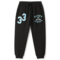 Pine Kids Cotton Knit Full Length Lounge Pants With Text Print - Black