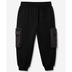 Pine Kids Cotton Knit Full Length Solid Track Pants with Pockets - Black
