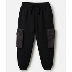 Pine Kids Cotton Knit Full Length Solid Track Pants with Pockets - Black