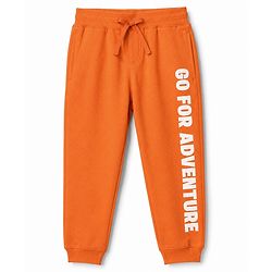 Pine Kids Knit Full Length Lounge Pant With Pockets & Text Print - Orange