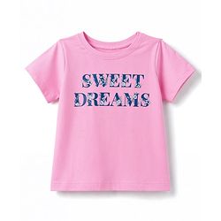 Pine Kids Cotton Knit Half Sleeves Text Printed T-Shirt & Pajama Night Suit - Pink & Navy