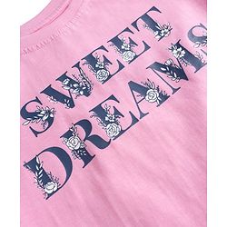 Pine Kids Cotton Knit Half Sleeves Text Printed T-Shirt & Pajama Night Suit - Pink & Navy