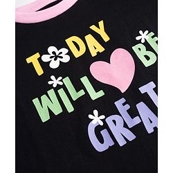 Pine Kids Cotton Knit Half Sleeves Text Printed T-Shirt & Pajama Night Suit - Black
