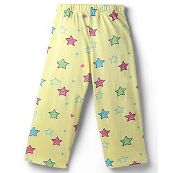 Pine Kids Cotton Knit Half Sleeves Shirt & Pyjama Co Ords Night Suit Star Print - Yellow
