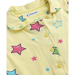 Pine Kids Cotton Knit Half Sleeves Shirt & Pyjama Co Ords Night Suit Star Print - Yellow