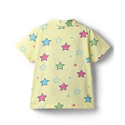 Pine Kids Cotton Knit Half Sleeves Shirt & Pyjama Co Ords Night Suit Star Print - Yellow