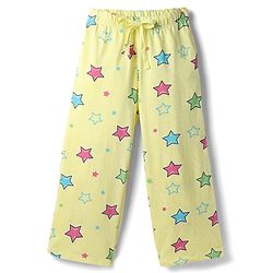 Pine Kids Cotton Knit Half Sleeves Shirt & Pyjama Co Ords Night Suit Star Print - Yellow