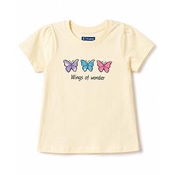 Pine Kids Cotton Knit Half Sleeves Butterfly Printed T-Shirt & Pajama Night Suit - Yellow