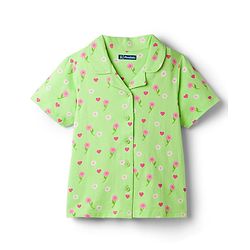 Pine Kids Cotton Knit Half Sleeves  Co-ord Shirt & Pyjama Night Suit with Floral Print - Light Green