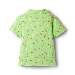 Pine Kids Cotton Knit Half Sleeves  Co-ord Shirt & Pyjama Night Suit with Floral Print - Light Green