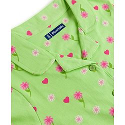 Pine Kids Cotton Knit Half Sleeves  Co-ord Shirt & Pyjama Night Suit with Floral Print - Light Green