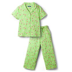 Pine Kids Cotton Knit Half Sleeves  Co-ord Shirt & Pyjama Night Suit with Floral Print - Light Green