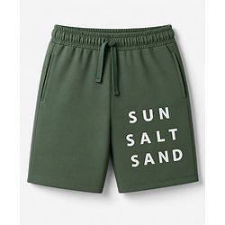Pine Kids Cotton Knit Half Sleeves T-Shirt & Shorts Night Suit With Tropical & Text Print - Green