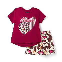 Pine Kids Cotton Knit Half Sleeves T-Shirt & Shorts Night Suit with Heart & Believe Print - Wine