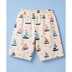 Pine Kids Cotton Knit Half Sleeves T-Shirt & Shorts Night Suit Co-ords With Ship Print - Beige