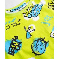 Pine Kids Cotton Knit Half Sleeves Co-Ords T-Shirt & Pajama Night Suit with Text Print - Neon Green