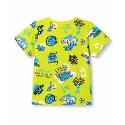 Pine Kids Cotton Knit Half Sleeves Co-Ords T-Shirt & Pajama Night Suit with Text Print - Neon Green