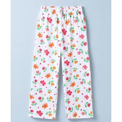 Pine Kids Cotton Knit Half Sleeves Co-Ords T-Shirt & Pyjama Night Suit with Butterfly & Floral Print - White