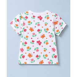 Pine Kids Cotton Knit Half Sleeves Co-Ords T-Shirt & Pyjama Night Suit with Butterfly & Floral Print - White