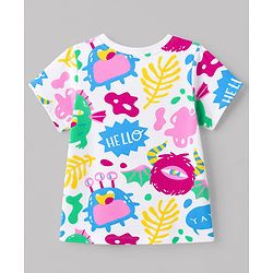 Pine Kids Cotton Knit Half Sleeves T-Shirt & Pyjama Night Suit Co-ords With Text Print - White