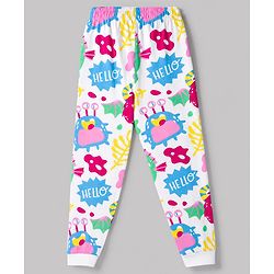 Pine Kids Cotton Knit Half Sleeves T-Shirt & Pyjama Night Suit Co-ords With Text Print - White