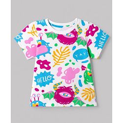 Pine Kids Cotton Knit Half Sleeves T-Shirt & Pyjama Night Suit Co-ords With Text Print - White