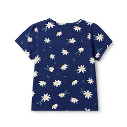 Pine Kids Cotton Knit Half Sleeves Top & Pyjama Night Suit  With Floral Print - Navy Blue