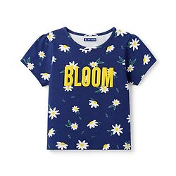 Pine Kids Cotton Knit Half Sleeves Top & Pyjama Night Suit  With Floral Print - Navy Blue