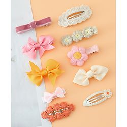 Pine Kids Hair Pins And Clips with Bow and Floral Applique Pack of 10 - Yellow
