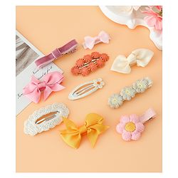 Pine Kids Hair Pins And Clips with Bow and Floral Applique Pack of 10 - Yellow
