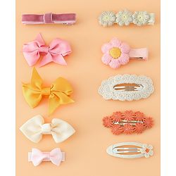 Pine Kids Hair Pins And Clips with Bow and Floral Applique Pack of 10 - Yellow